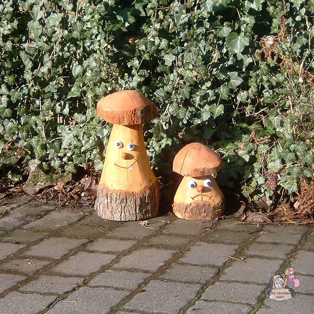  2er Set Dekofiguren - Einzigartige Pilzskulpturen Aus Holz - Pilze