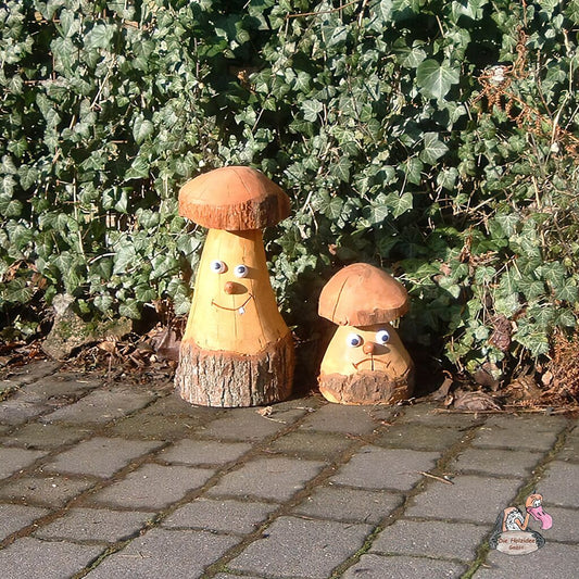  2er Set Dekofiguren - Einzigartige Pilzskulpturen Aus Holz - Pilze