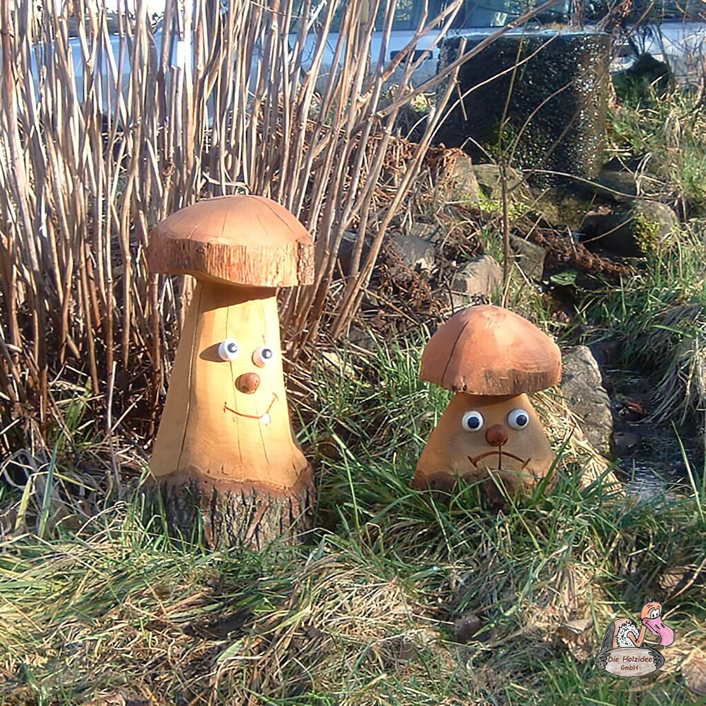  2er Set Dekofiguren - Einzigartige Pilzskulpturen Aus Holz - Pilze