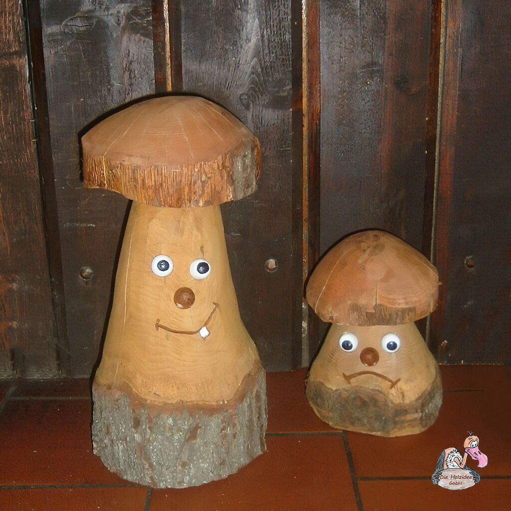  2er Set Dekofiguren - Einzigartige Pilzskulpturen Aus Holz - Pilze