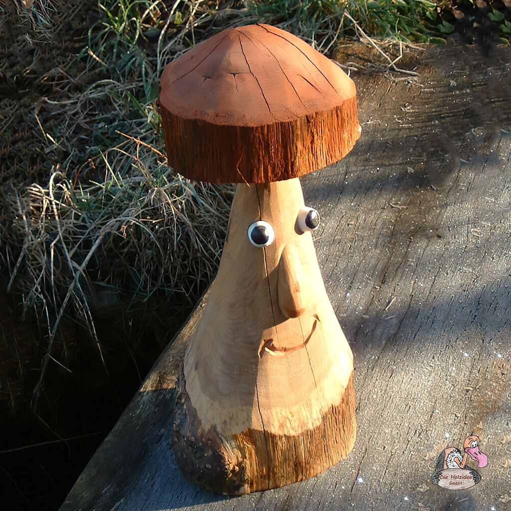  2er Set Dekofiguren - Einzigartige Pilzskulpturen Aus Holz - Pilze
