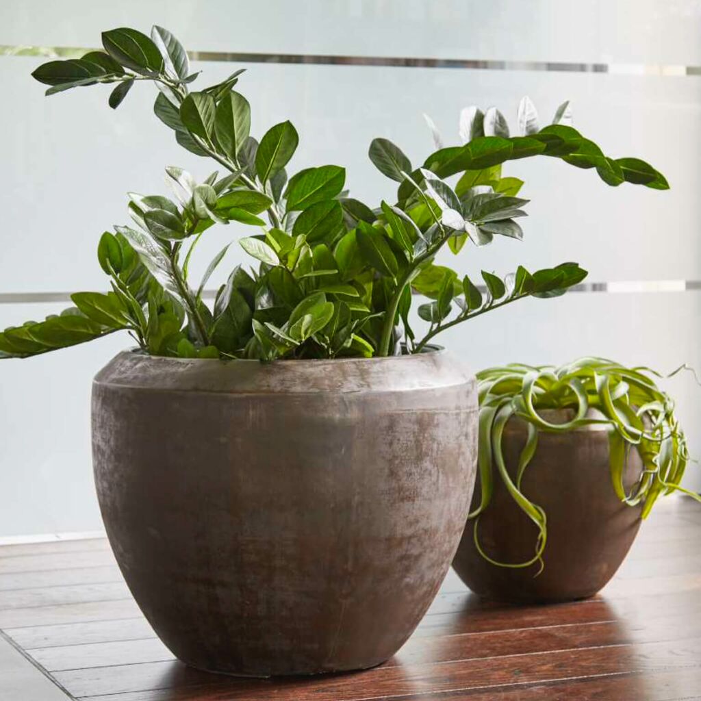  2er Set Indoor Pflanzkübel Mit Einsatz - Polystone - Braun - Feven