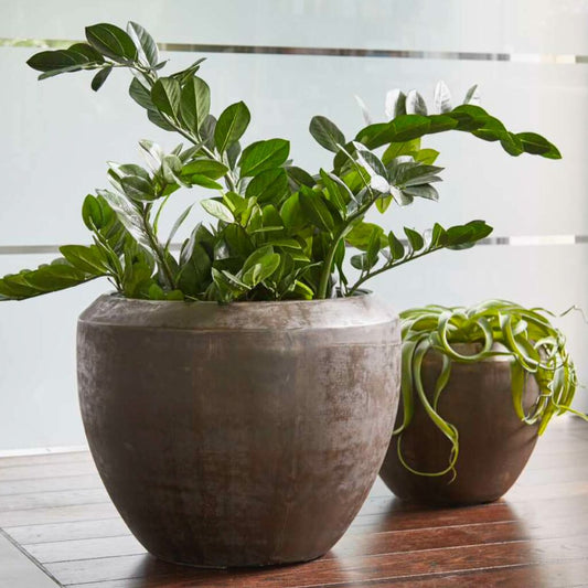  2er Set Indoor Pflanzkübel Mit Einsatz - Polystone - Braun - Feven