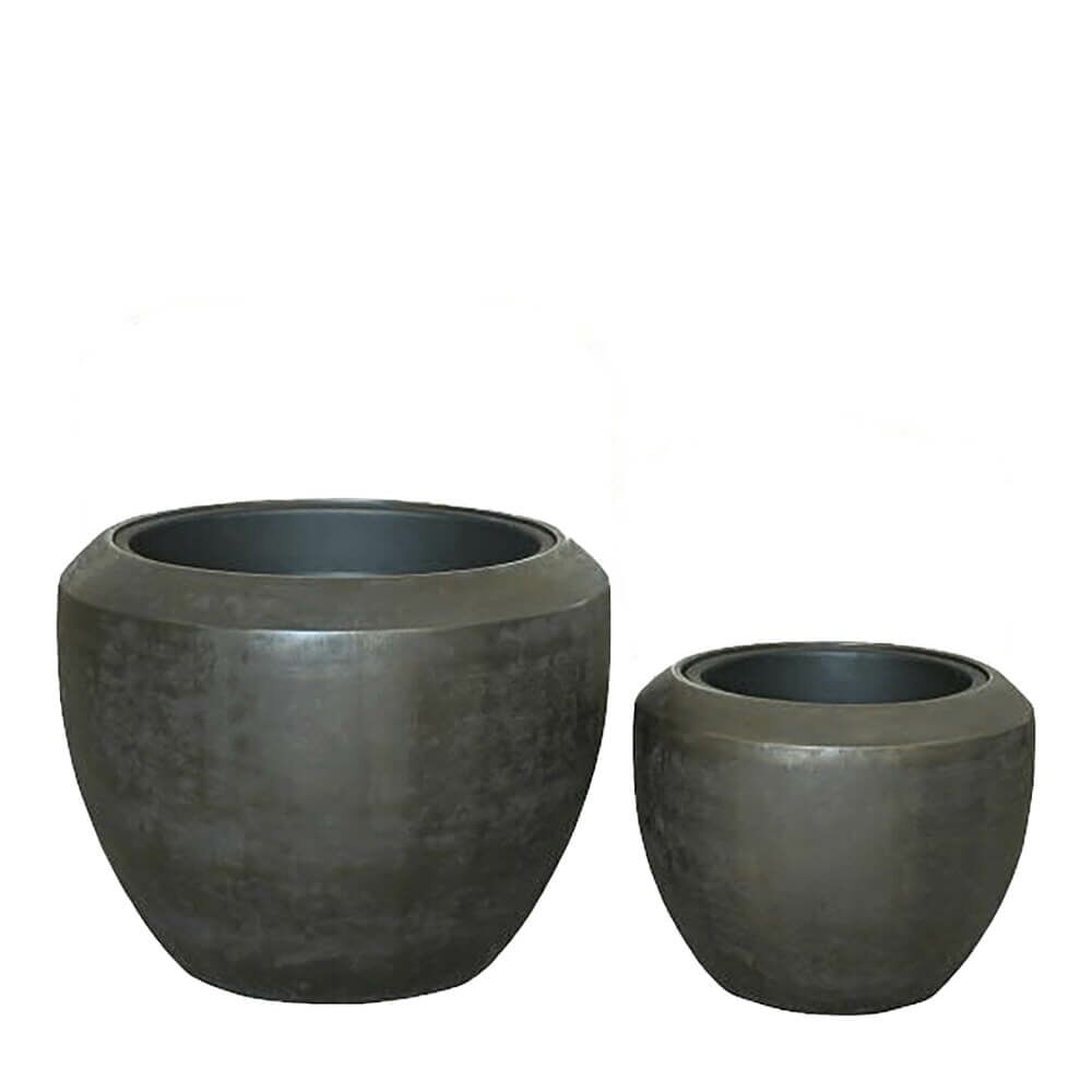  2er Set Indoor Pflanzkübel Mit Einsatz - Polystone - Braun - Feven