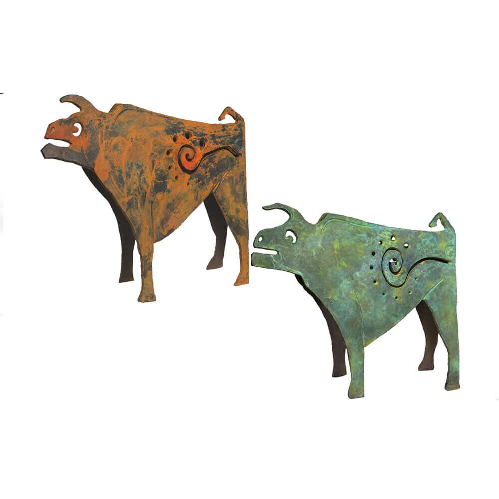  2er Set Limitierte Stierfiguren Aus Bronze - Grün & Braun - Ur Set