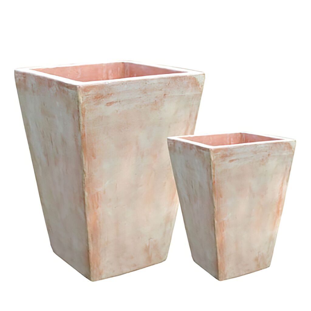  2er Set Stilvolle Pflanzvase Aus Terrakotta - Eckig - Kira