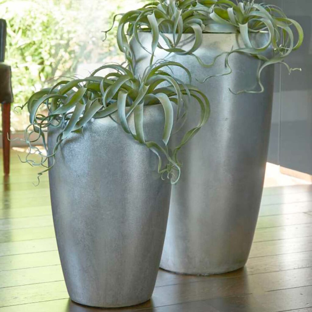  2er Set Vasen Aus Polystone - Indoor - Silber -Mit Einsatz - Rund - Elani