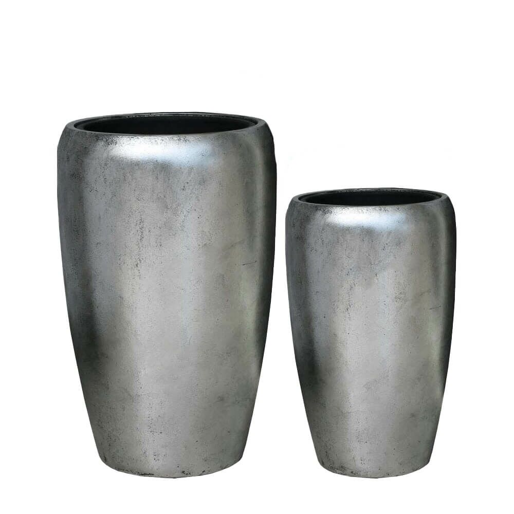  2er Set Vasen Aus Polystone - Indoor - Silber -Mit Einsatz - Rund - Elani