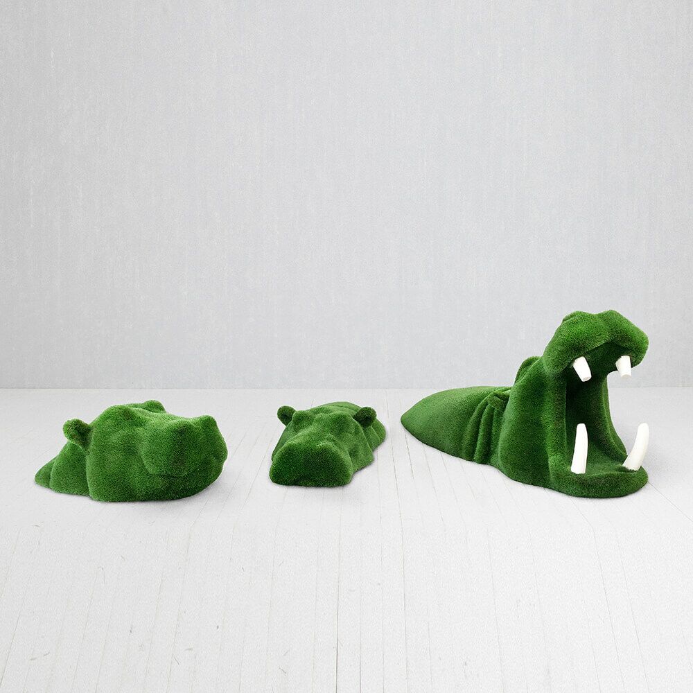  3 Nilpferde Im Wasser Als Set - Topiary - GFK & Kunstrasen - Hippo Set