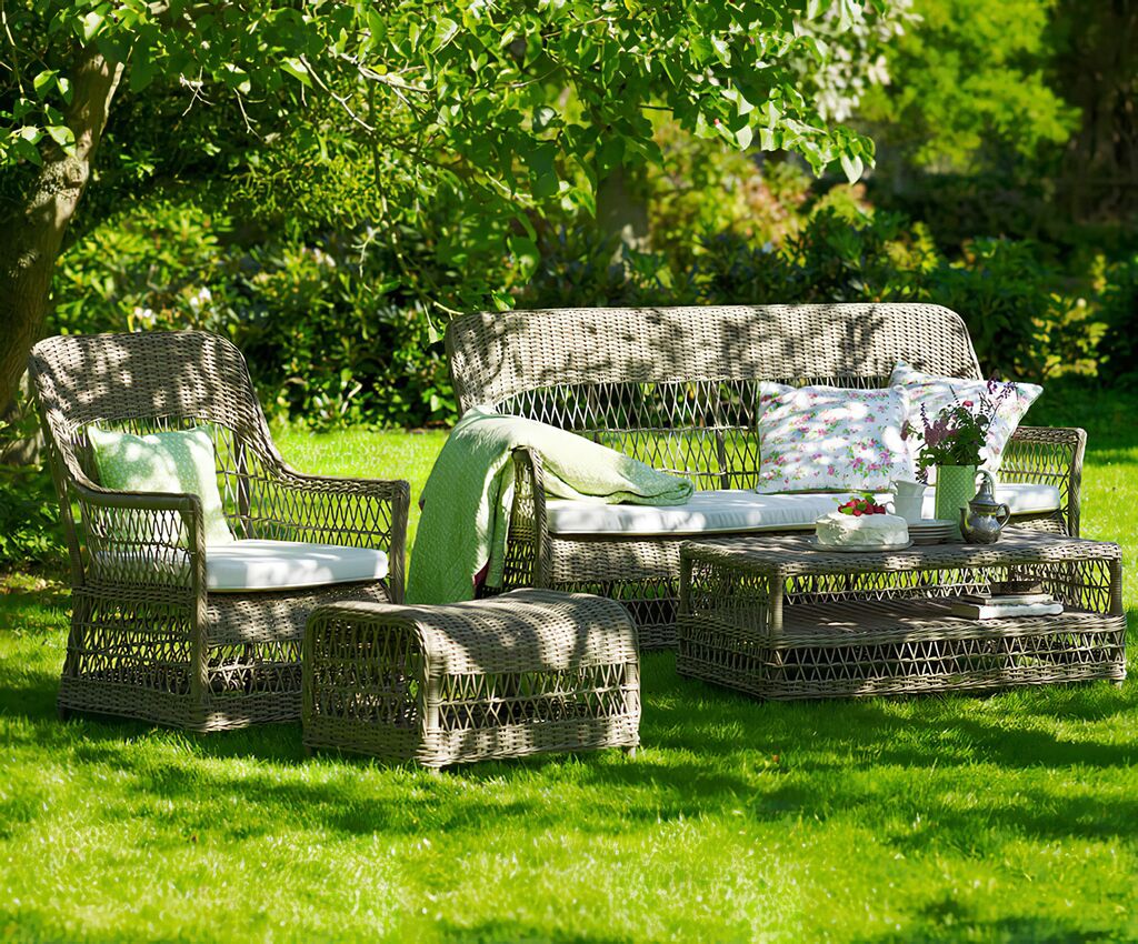  3-Sitzer Outdoor Sofa In Antikgrau Aus Aluminium Und Polyrattan - 3-Sitzer Anike
