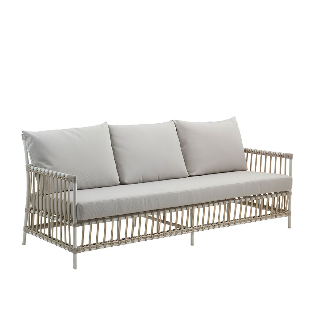  3-Sitzer Outdoor Sofa In Weiß Aus Alu-Rattan Für Die Loungeecke - Bank Caya
