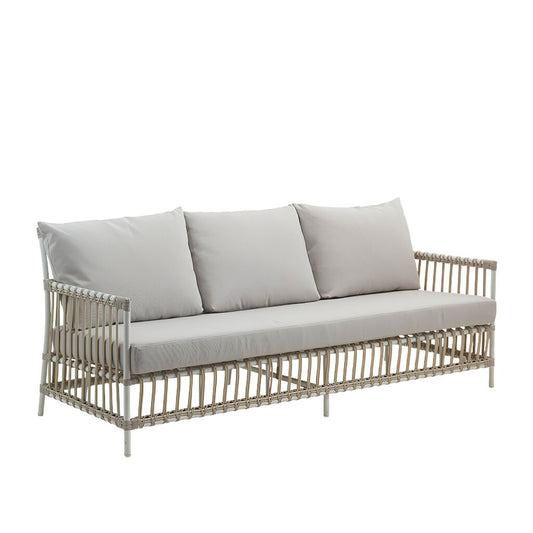  3-Sitzer Outdoor Sofa In Weiß Aus Alu-Rattan Für Die Loungeecke - Bank Caya