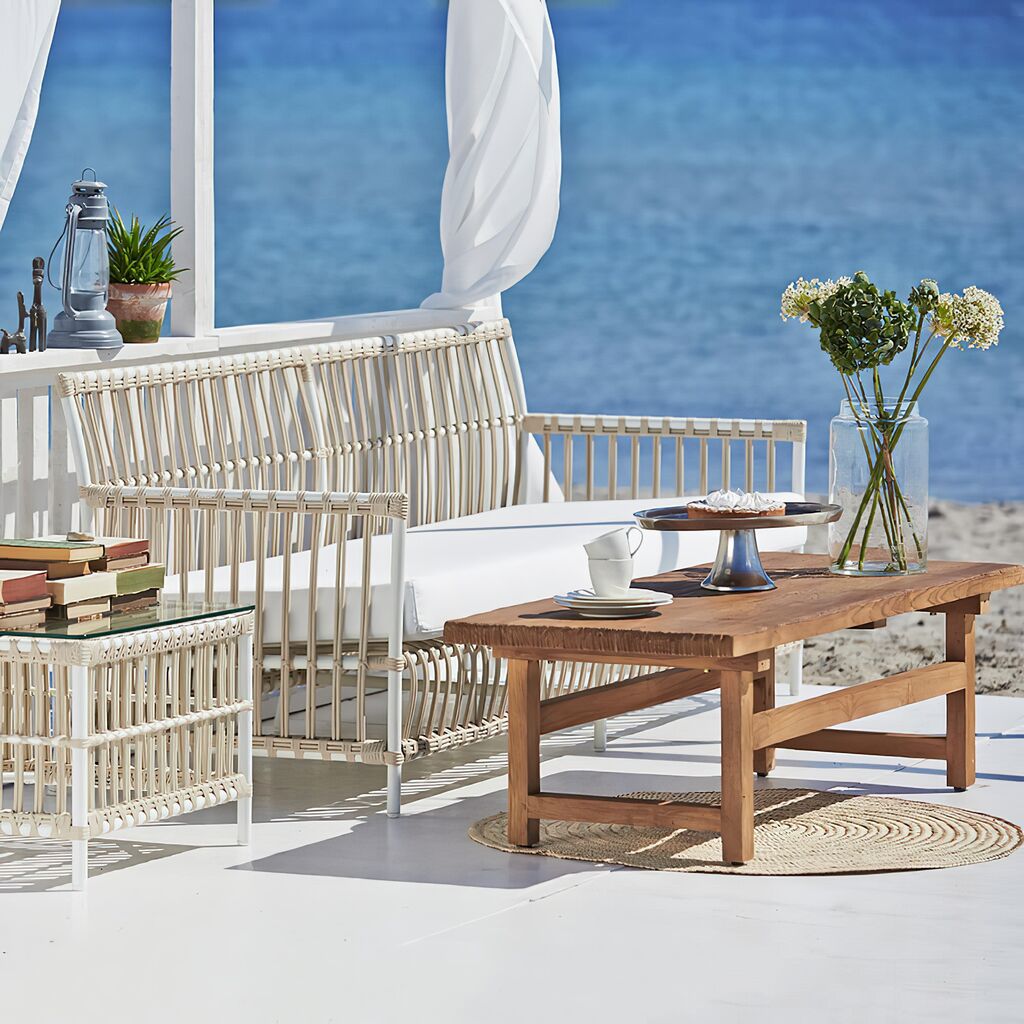  3-Sitzer Outdoor Sofa In Weiß Aus Alu-Rattan Für Die Loungeecke - Bank Caya