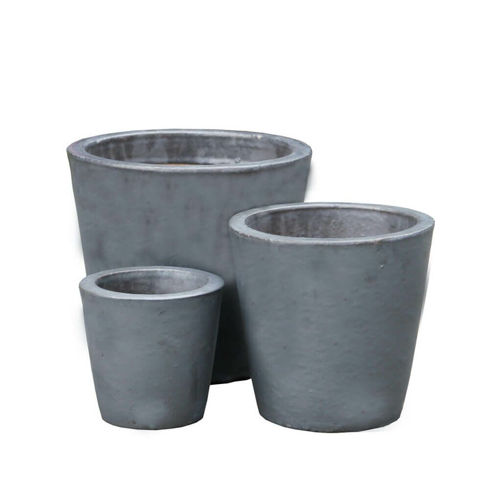  3er Set Blumenkübel Aus Keramik - Anthrazit Matt - Etarano