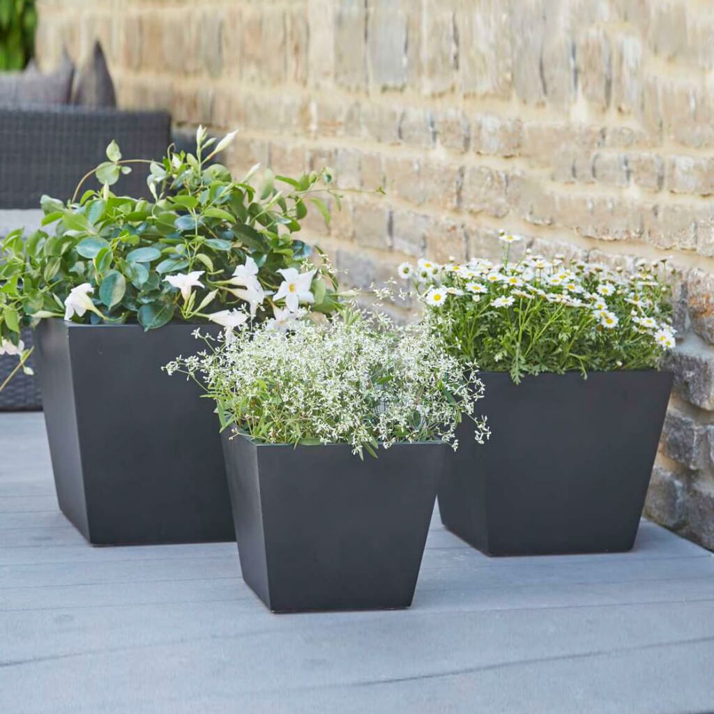  3er Set Pflanzkübel - Polystone - Eckig - Schwarz - Adom