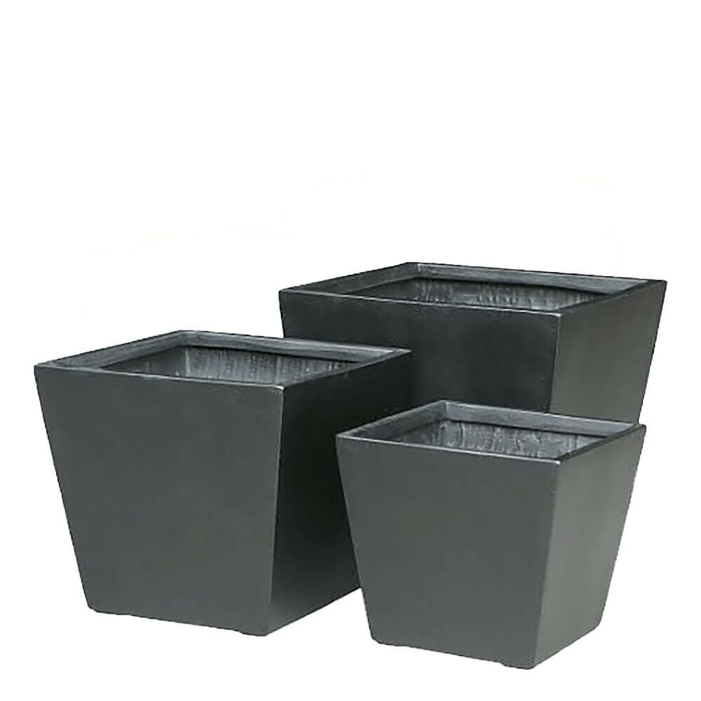  3er Set Pflanzkübel - Polystone - Eckig - Schwarz - Adom