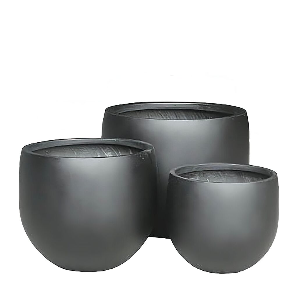  3er Set Pflanzkübel - Polystone - Rund - Schwarz - Adika