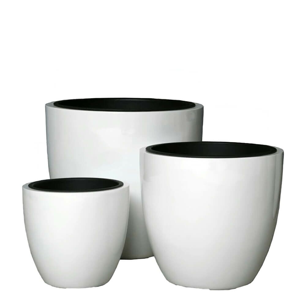  3er Set Pflanzkübel - Polystone - Weiß Hochglänzend - Lilani