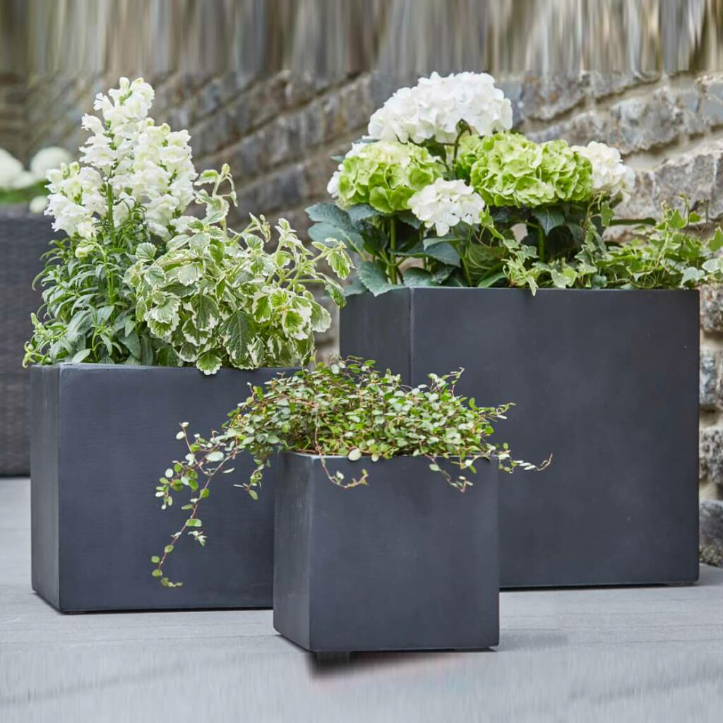  3er Set Pflanztröge Aus Polystone - Eckig - Schwarz - Enam