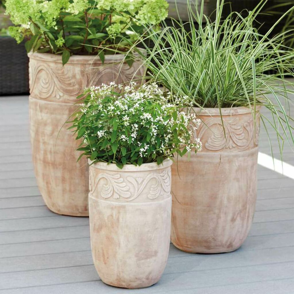  3er Set Pflanzvasen - Rund - Terrakotta - Florales Muster - Safi