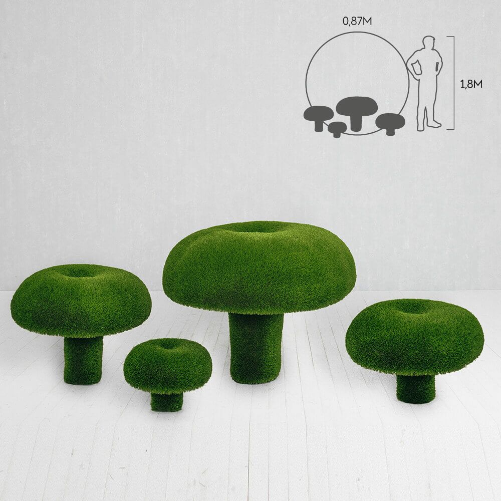  4 Pilze Im Set - Topiary - GFK & Kunstrasen - Grün - Felka Set