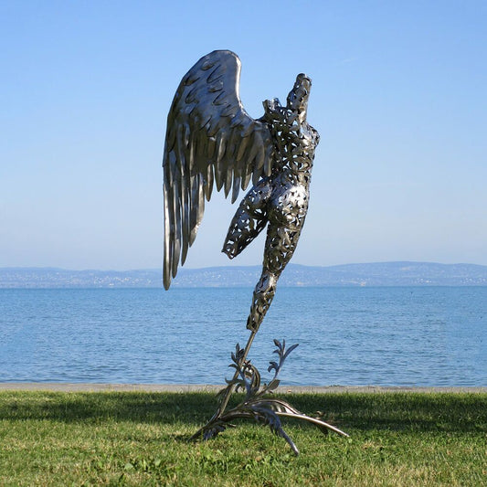  Abstrakte Engelskulptur Aus Metall Mit Floralen Elementen - Thalira