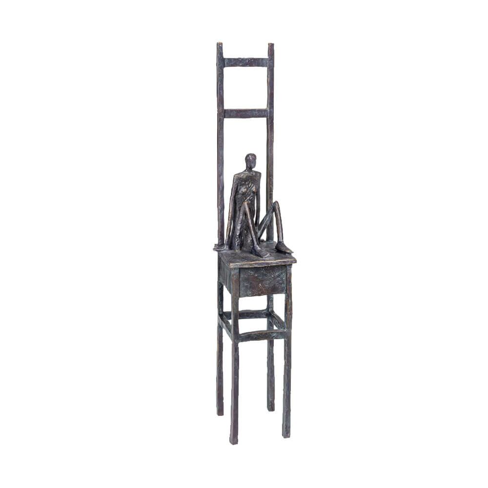  Abstrakte Menschfigur Auf Hochstuhl - Limiterte Bronze - Großer Stuhl