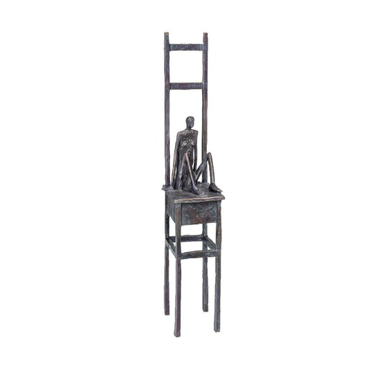  Abstrakte Menschfigur Auf Hochstuhl - Limiterte Bronze - Großer Stuhl