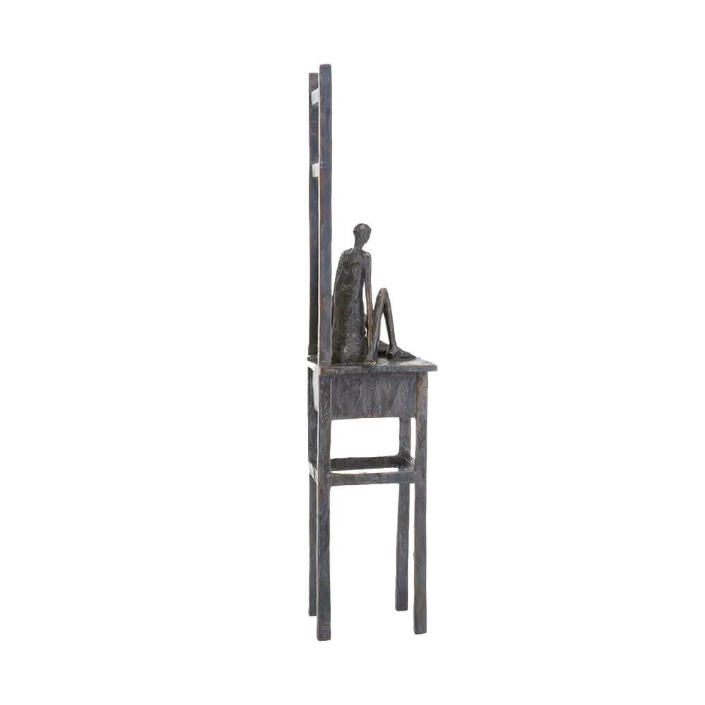  Abstrakte Menschfigur Auf Hochstuhl - Limiterte Bronze - Großer Stuhl
