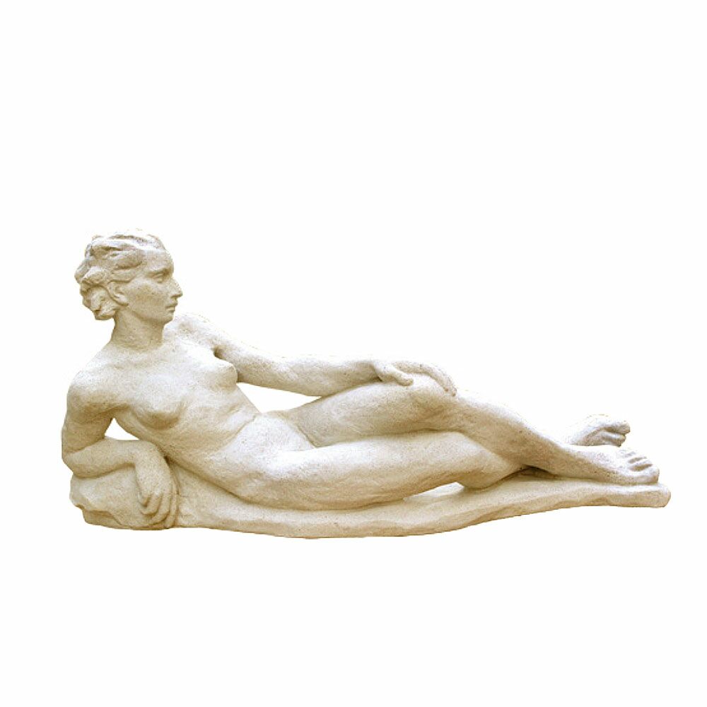  Akt Gartenfigur Aus Steinguss - Liegende Frau Auf Sockel - Hadaki