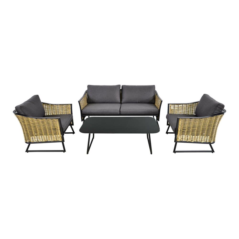 Alu-Polyrattan Lounge - 4-Sitzer Braun & Anthrazit - Lounge Haranda