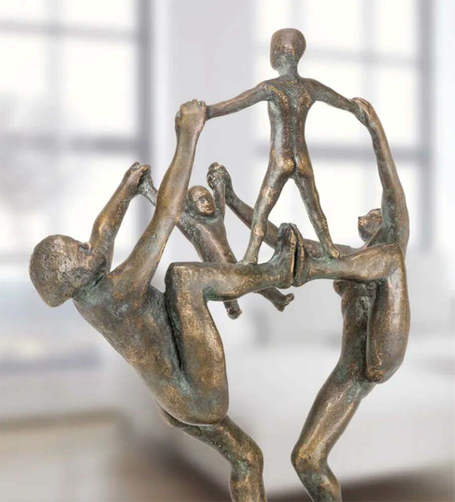  Artistenfamilie Aus Bronze - Limitierte Gartenstatue - Familie Auf Rädern