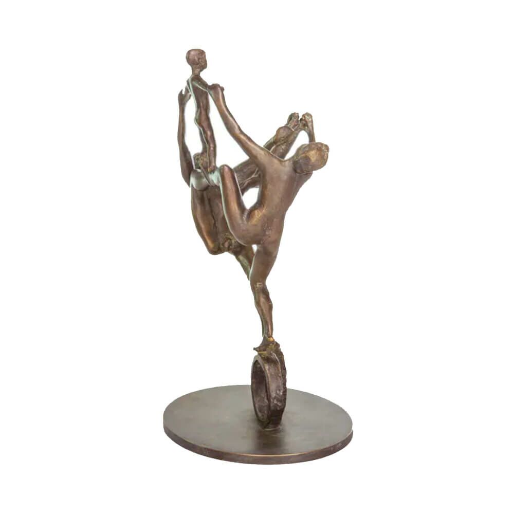  Artistenfamilie Aus Bronze - Limitierte Gartenstatue - Familie Auf Rädern