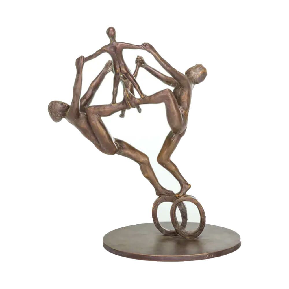  Artistenfamilie Aus Bronze - Limitierte Gartenstatue - Familie Auf Rädern