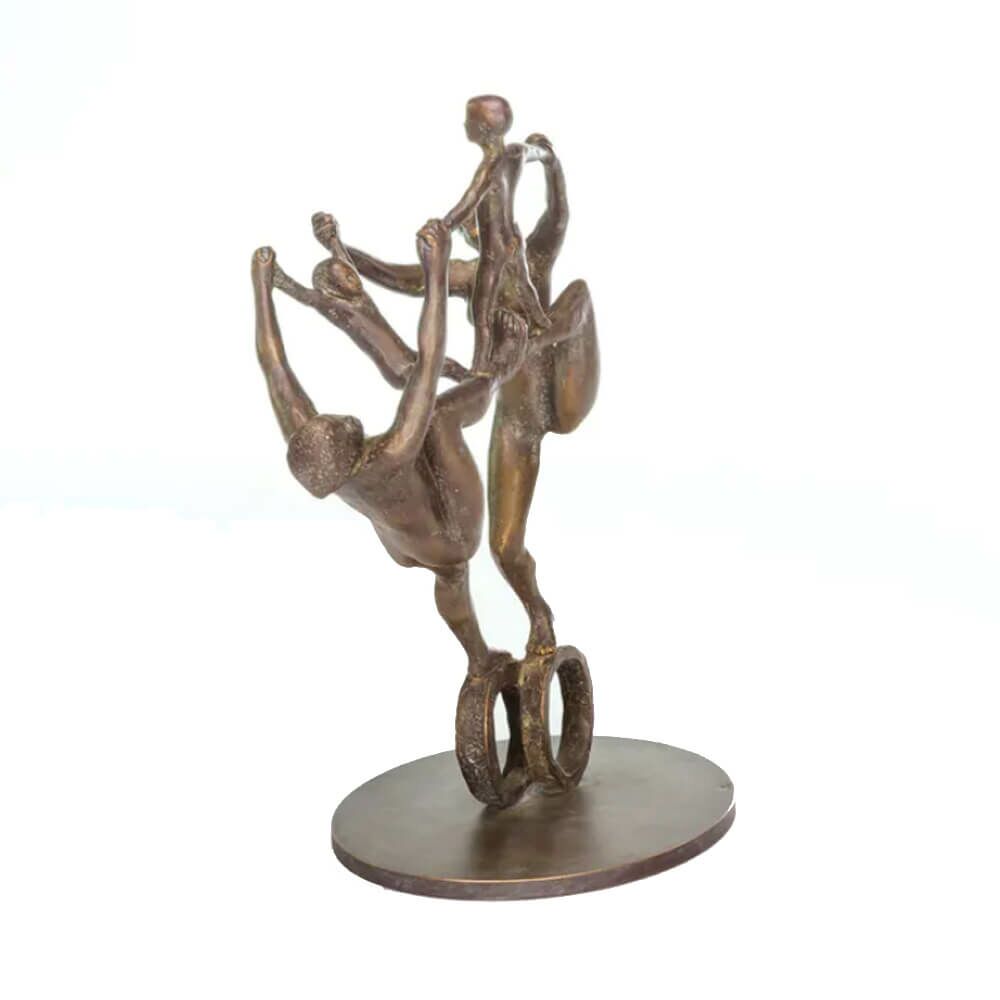  Artistenfamilie Aus Bronze - Limitierte Gartenstatue - Familie Auf Rädern