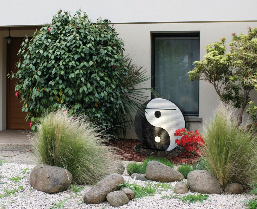  Asiatisches Fiberglas-Beton Garten Wasserspiel Als Komplettset - Yin & Yang