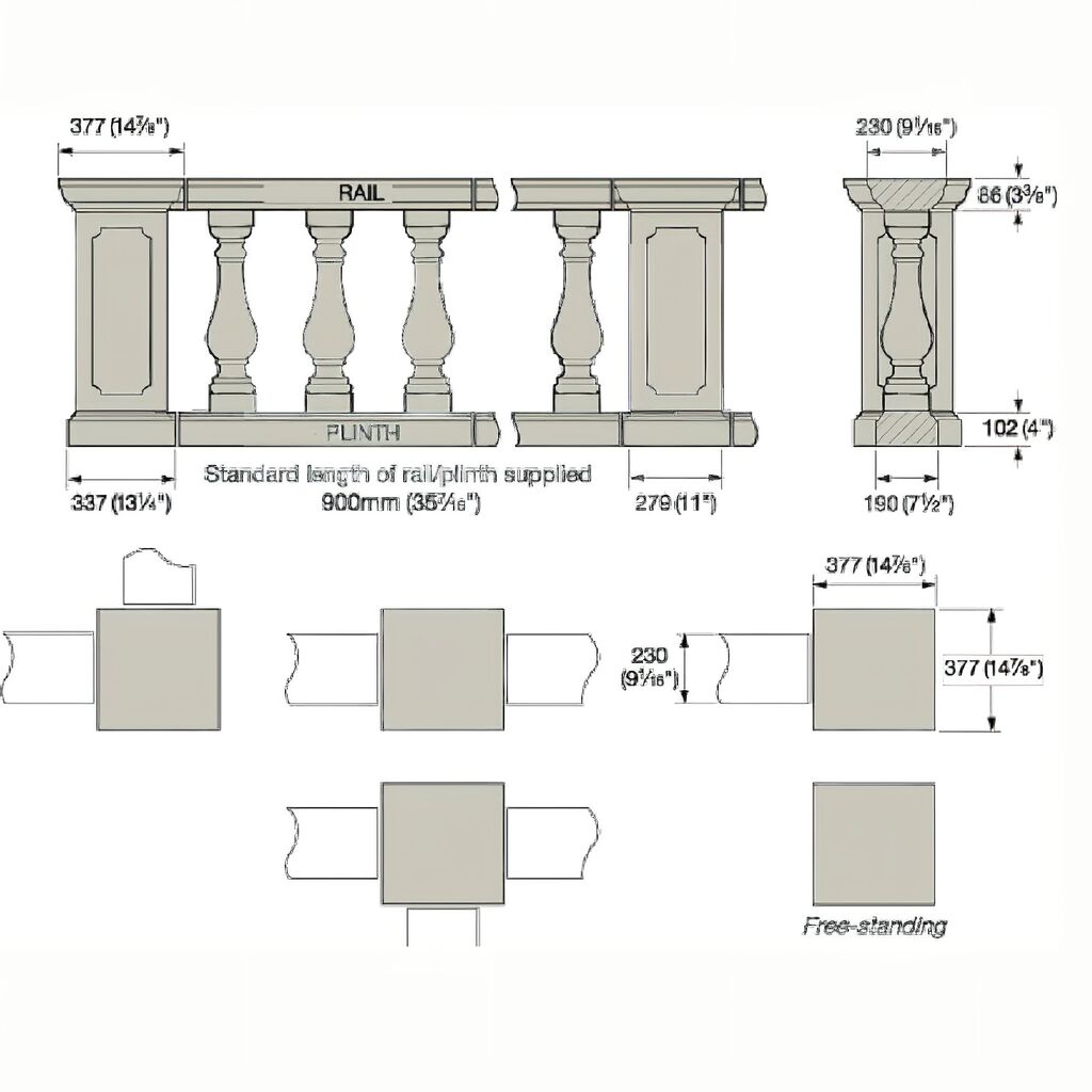  Balustrade Mit Geradem Abschluss Mittig - Redondo