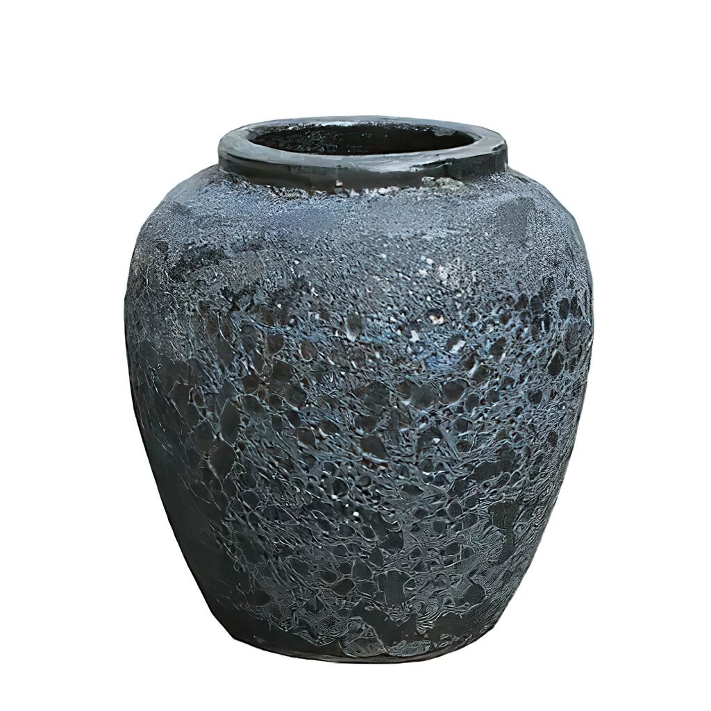 Bauchige Pflanzvase Für Draußen In Antik Schwarz - Sandblast - Rustero