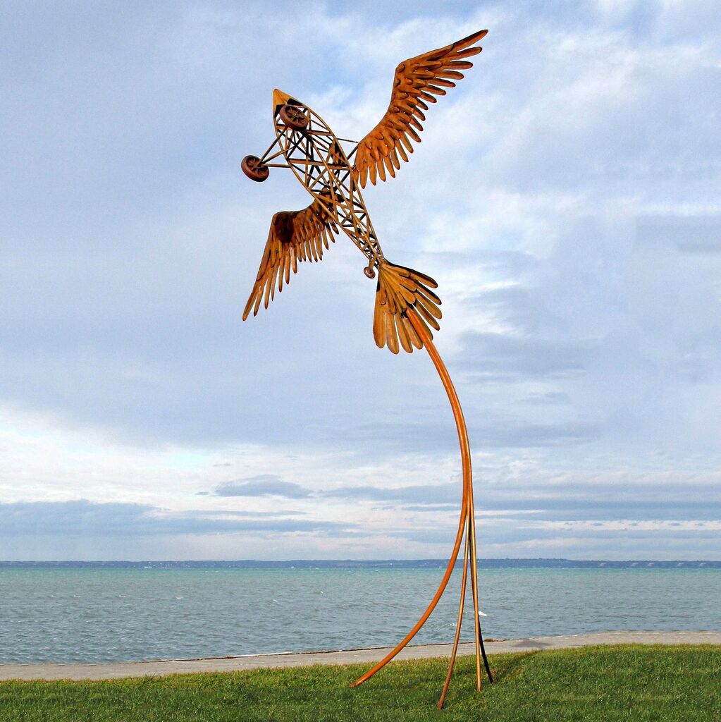  Besondere Flugzeug Gartenplastik Groß Aus Metall Mit Vogelflügeln - Vogelflugzeug