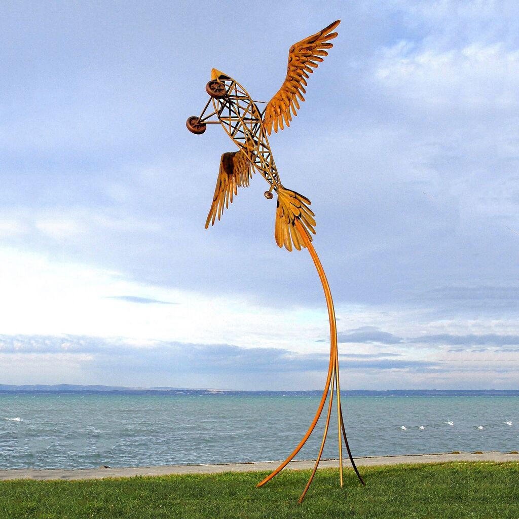  Besondere Flugzeug Gartenplastik Groß Aus Metall Mit Vogelflügeln - Vogelflugzeug