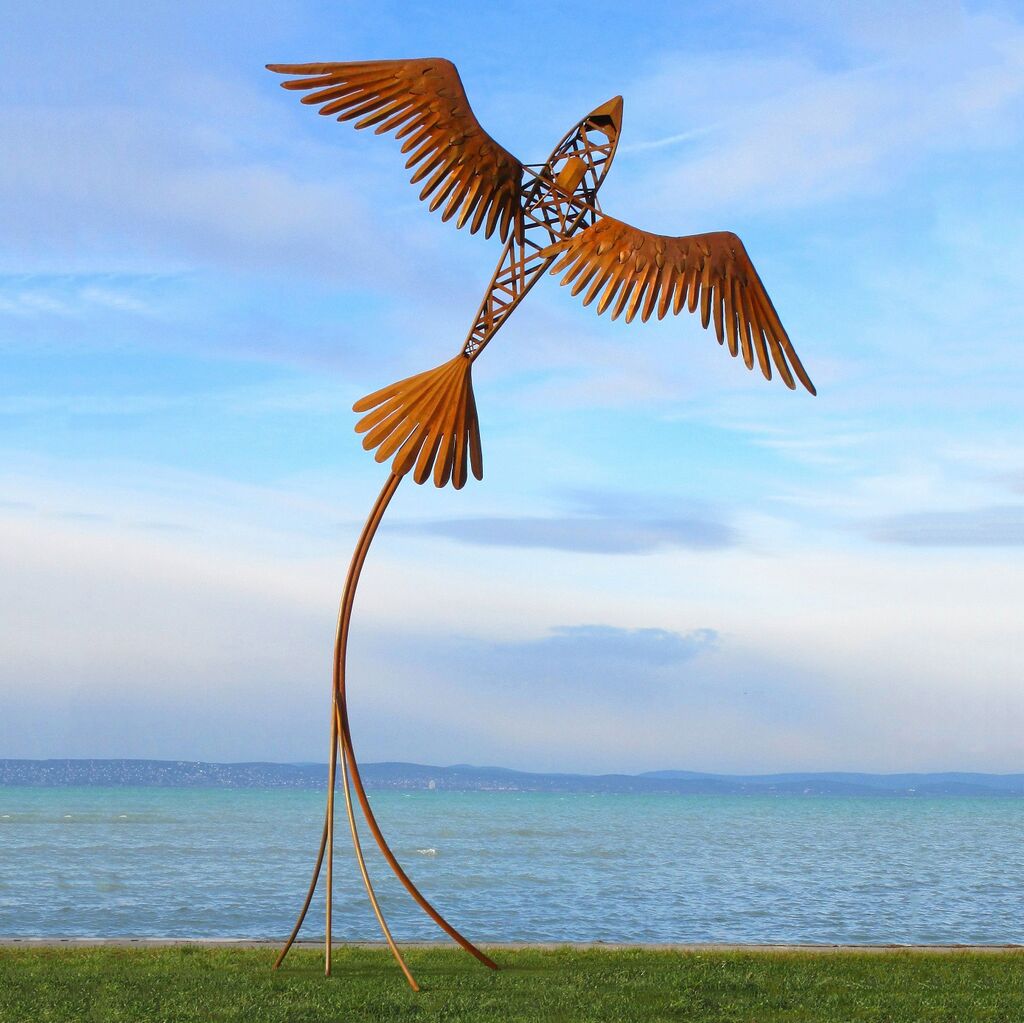  Besondere Flugzeug Gartenplastik Groß Aus Metall Mit Vogelflügeln - Vogelflugzeug