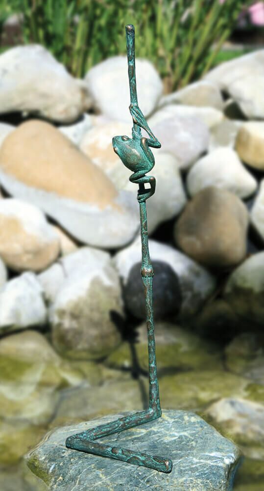  Besondere Tier Bronzeskulptur Für Den Garten - Frosch Auf Halm