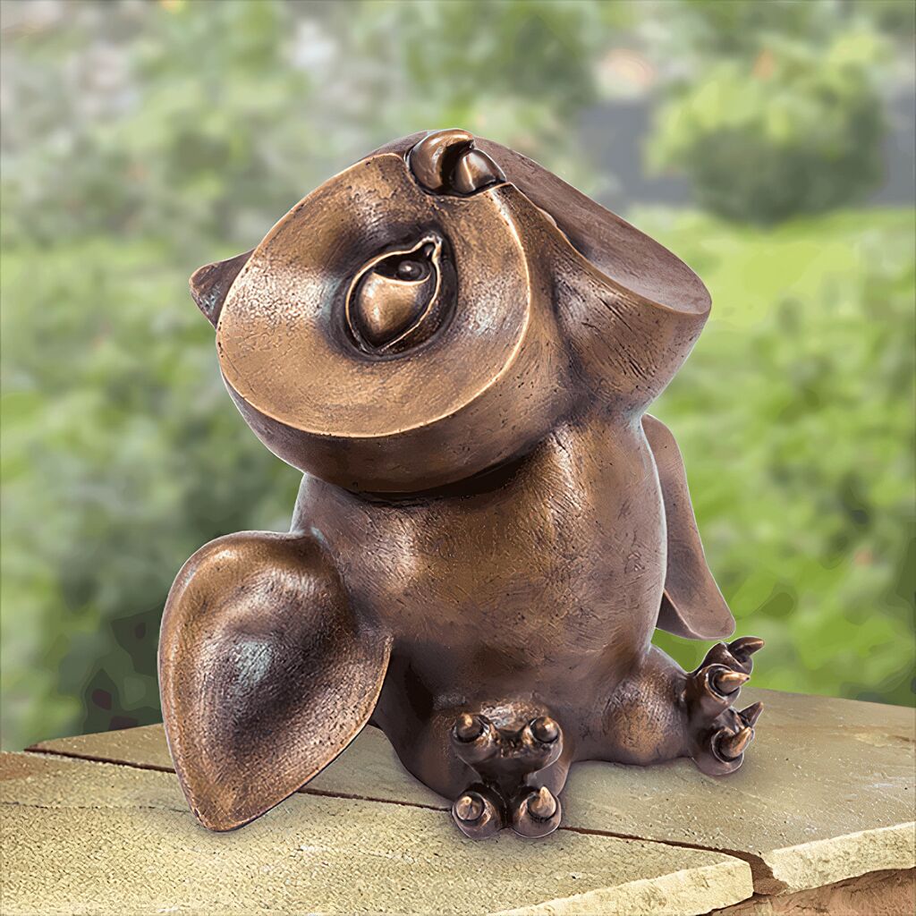  Besondere Vogelfigur Eule Sitzend Aus Bronze - Jungeule