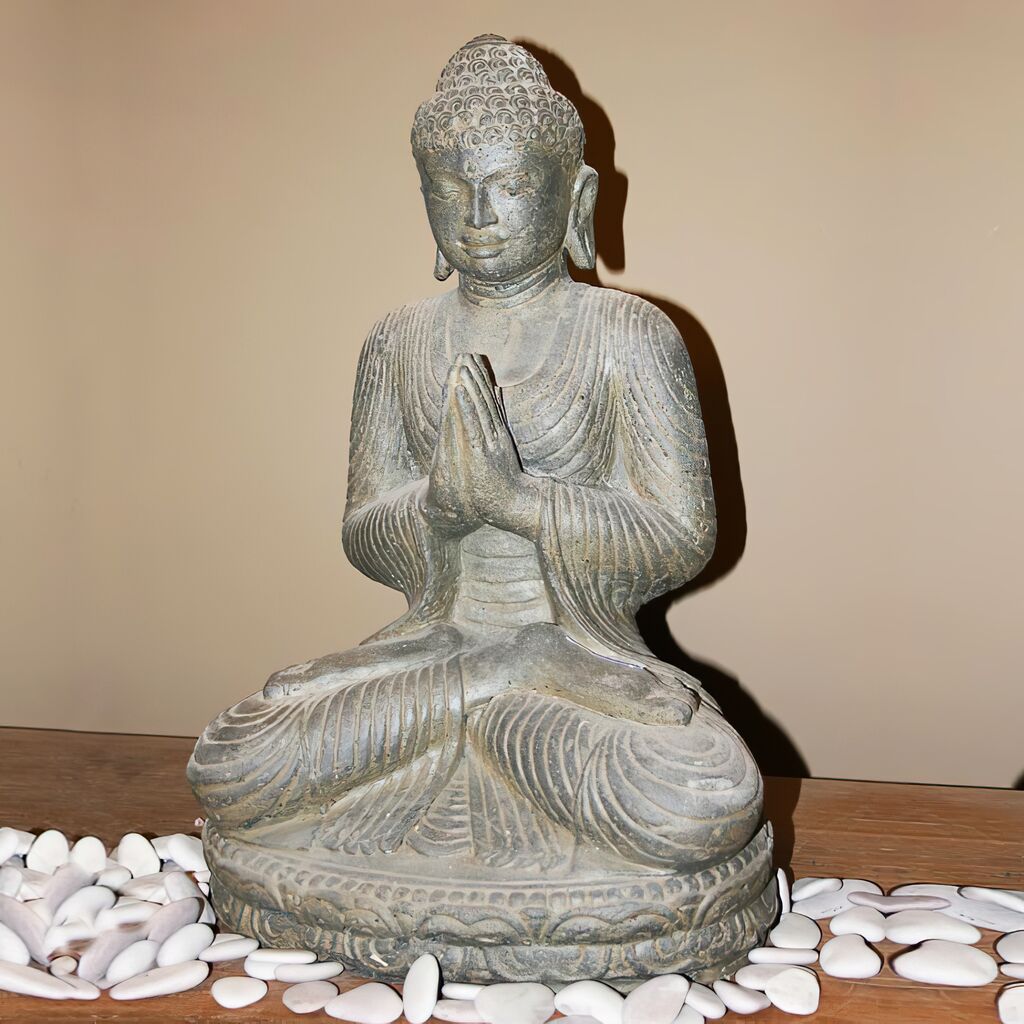  Betende Buddha Figur Aus Antik Steinguss - Bindra