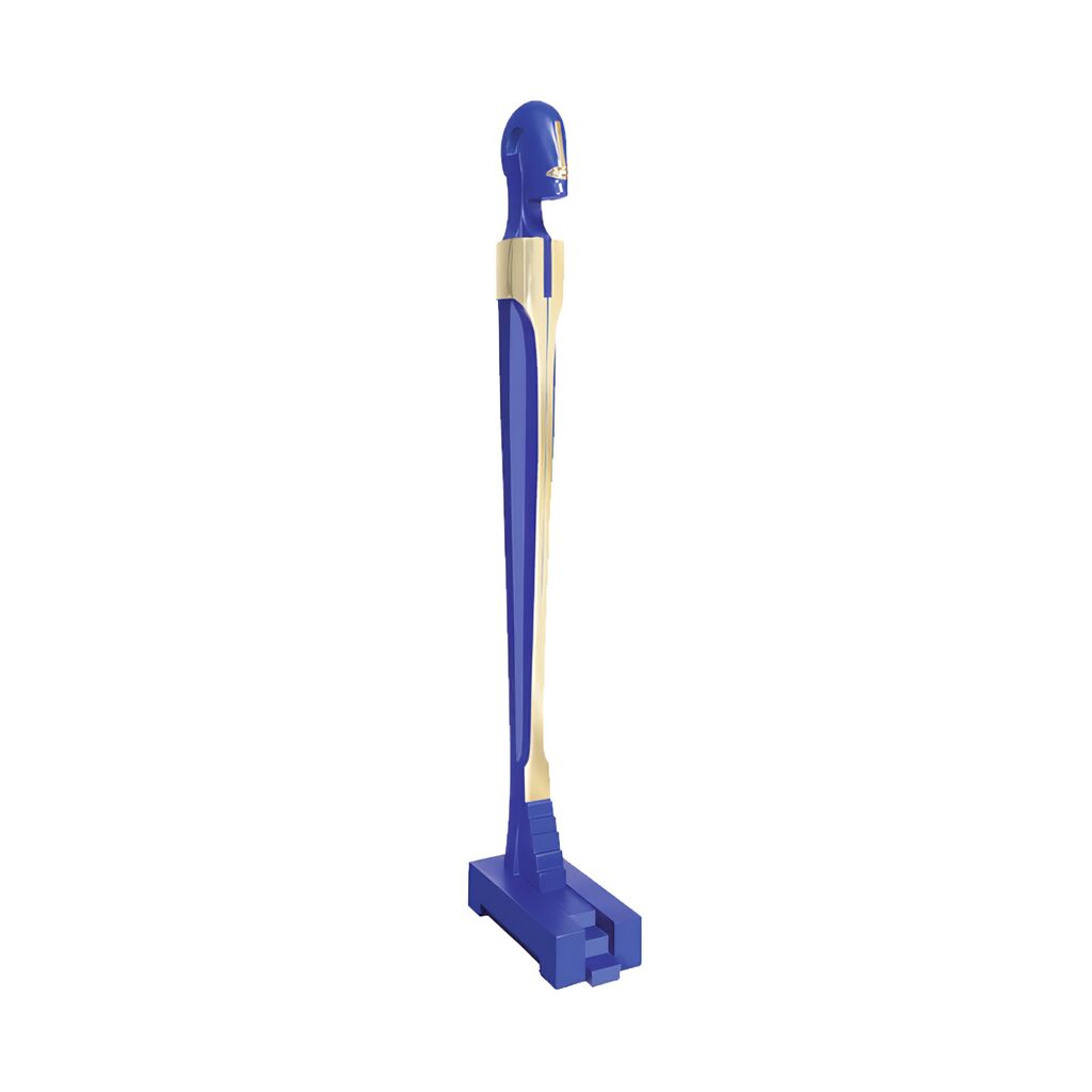  Blaue Bronzesäule Mit Kopf Und Goldapplikation - Idol