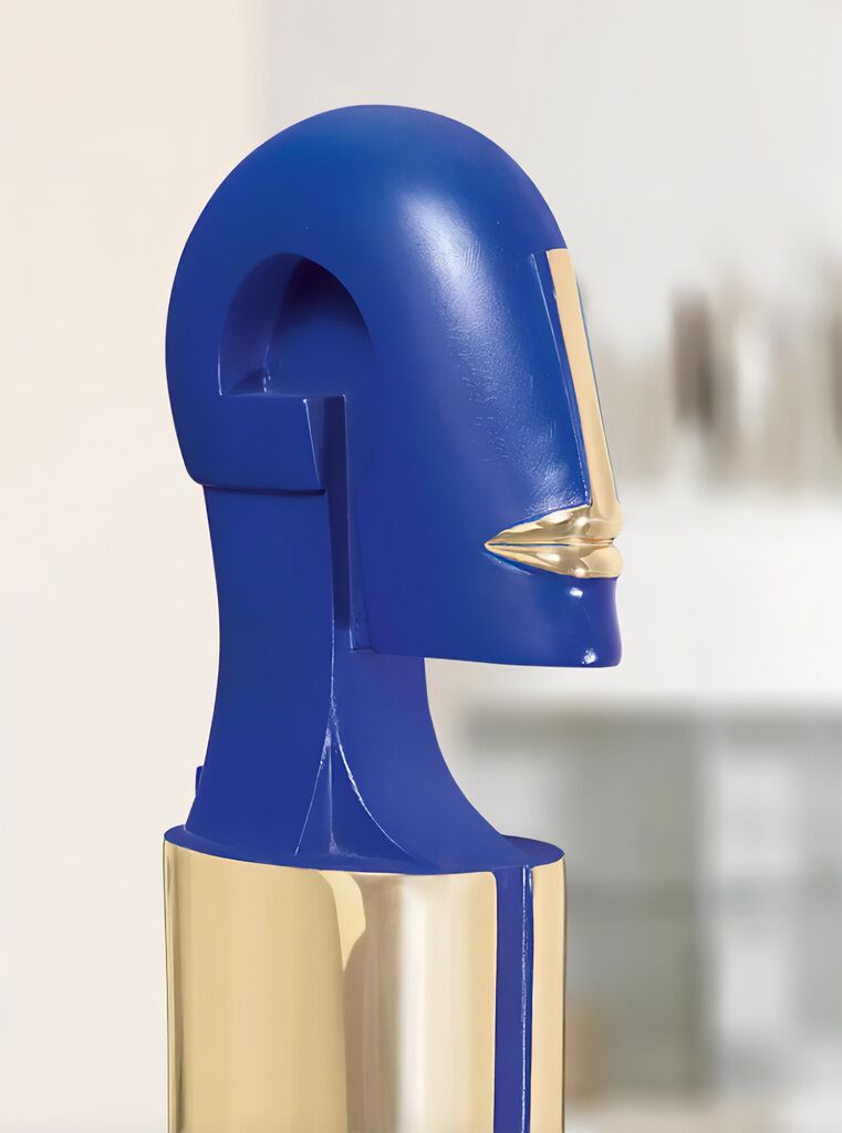  Blaue Bronzesäule Mit Kopf Und Goldapplikation - Idol