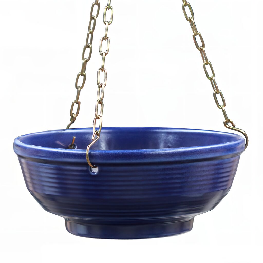  Blaue Hängeschale Mit Kette - Steinzeug Frostsicher - Rund - Cavus Azur