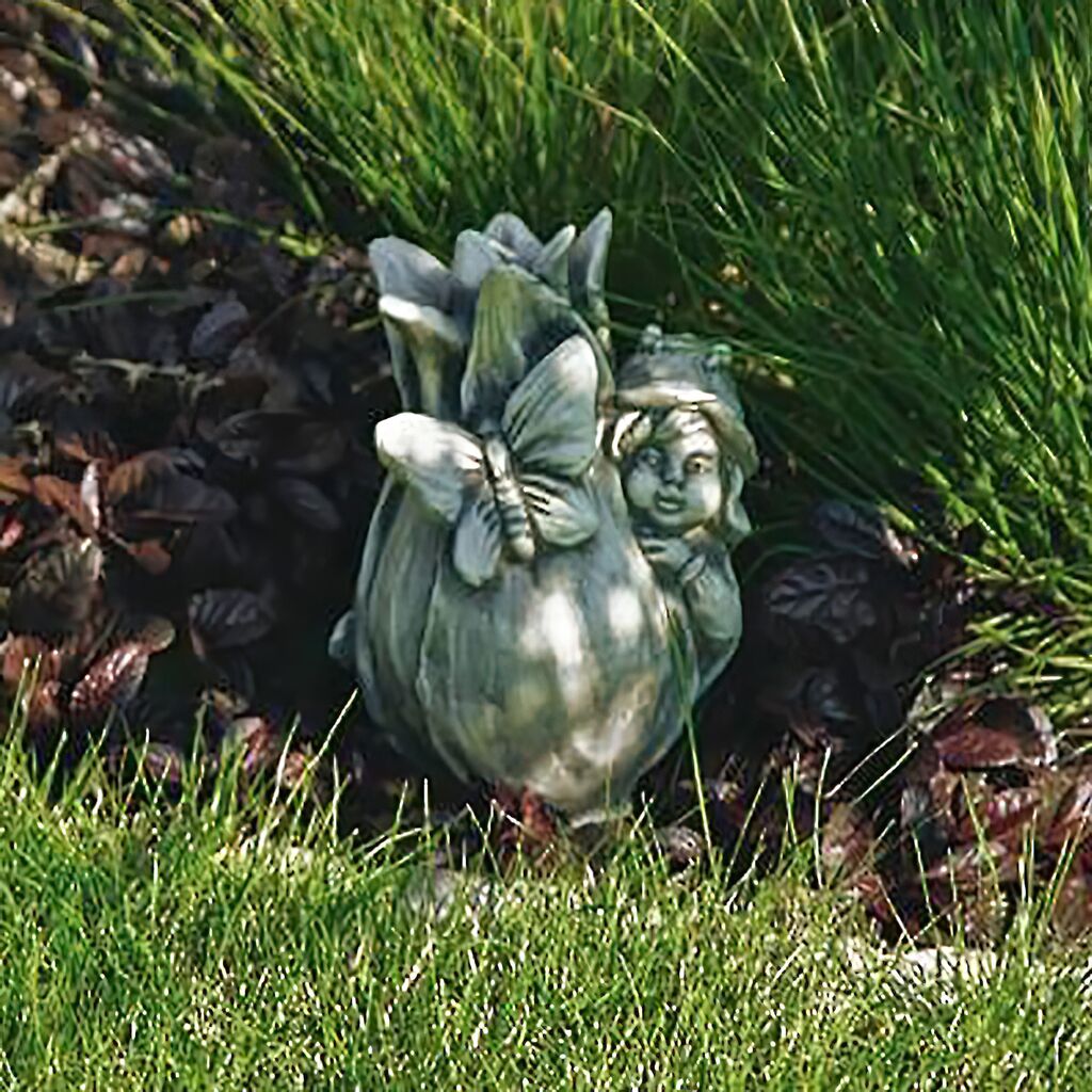  Blüten Gartenkobold Aus Stein Mit Schmetterling - Phineus Papilionem