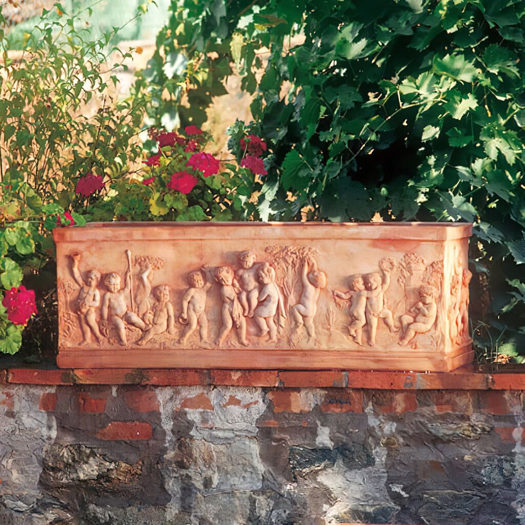  Blumenkassette Aus Terrakotta Mit Putten - Solari