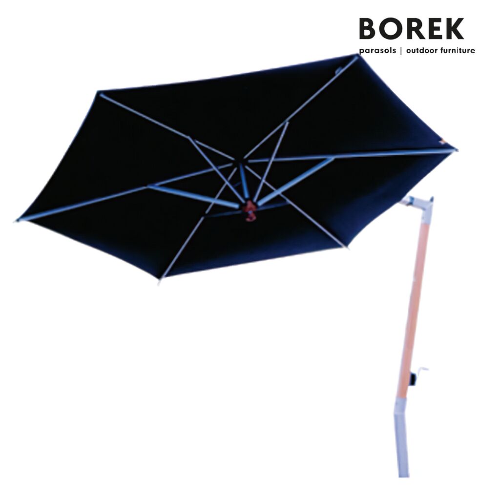  Borek Design Sonnenschirm - Aluminium & Teakholz - Kurbelsystem - Mit Ständer - Ischia Sonnenschirm Teak